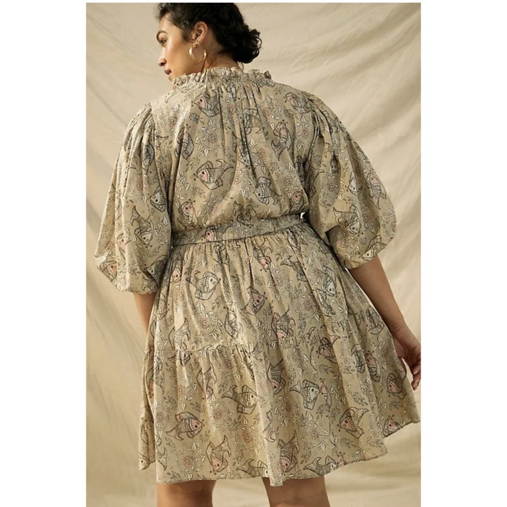 Let Me Be By Anthropologie NWT SZ 14 Babydoll Dress w Koi Fish/Floral Print - Picture 2 of 11